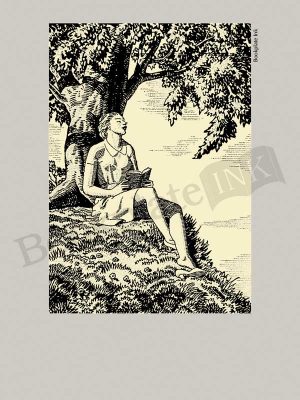 A122-Rockwell-Kent-woman-reading-by-tree-bookplate